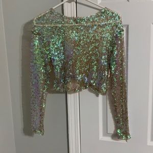 Iridescent sequin crop top